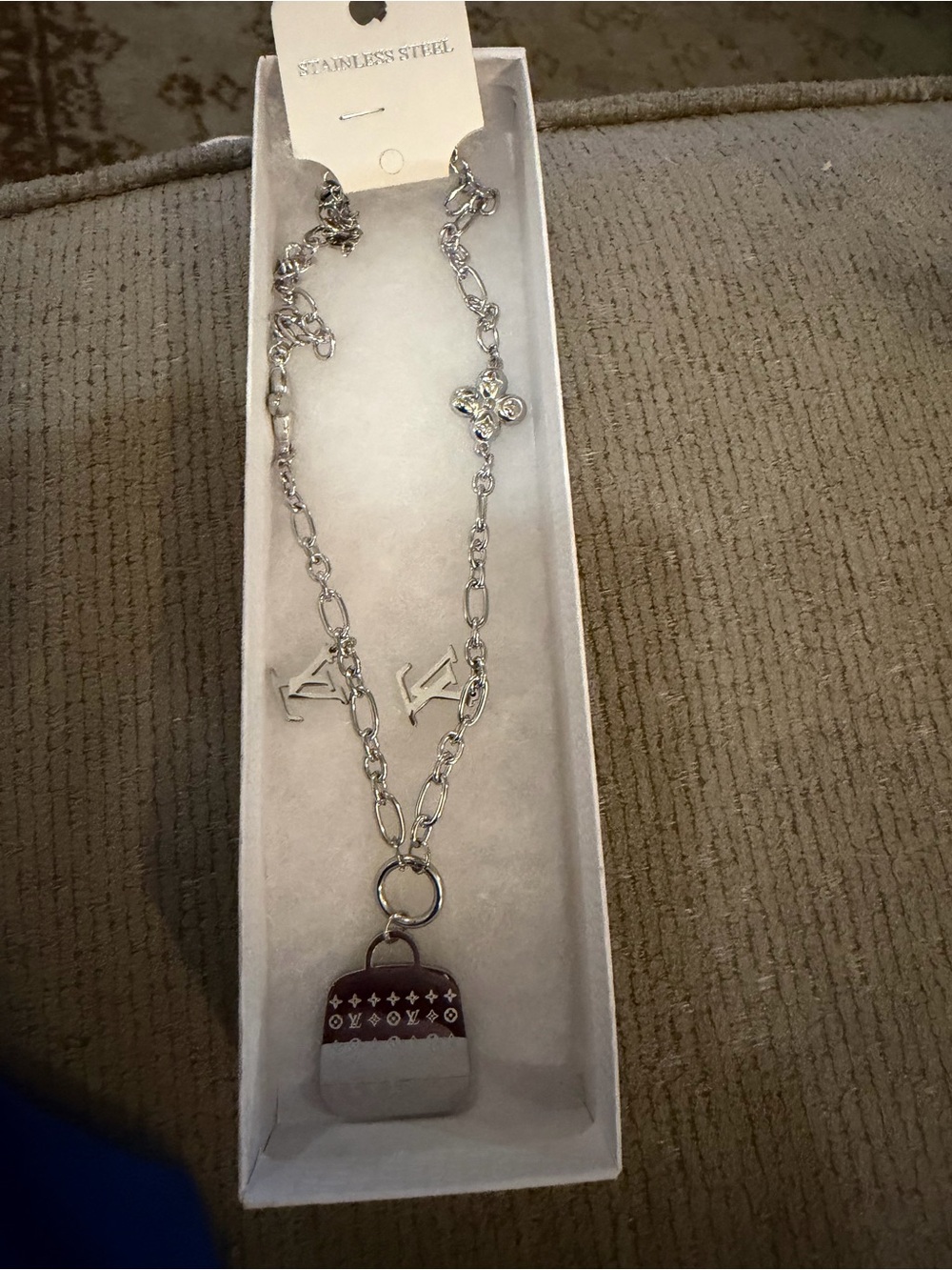 Silver-Tone Padlock Charm Necklace - Stainless Steel, fashion jewelry